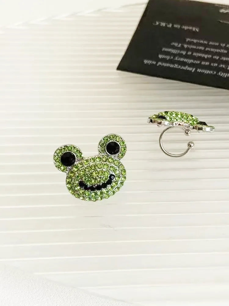 Frog Design Rhinestone Ear Cuff Clip-On Earrings Unpierced
