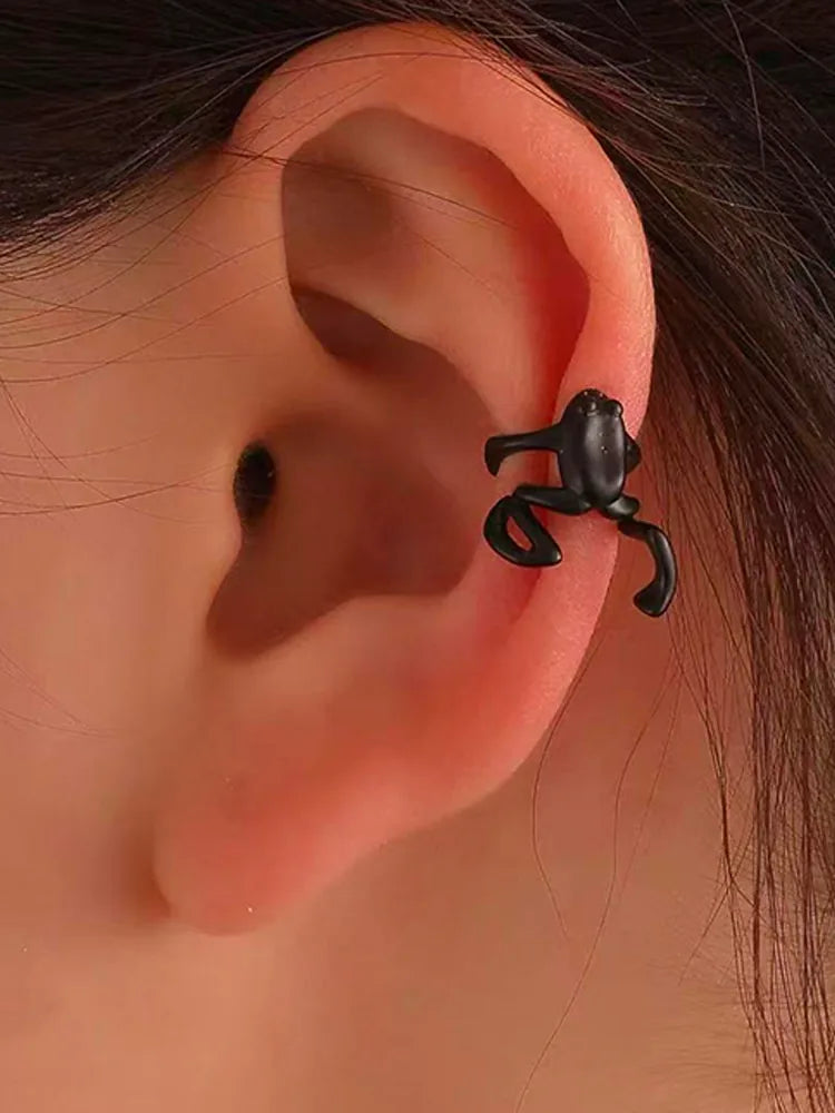 Frog Design Rhinestone Ear Cuff Clip-On Earrings Unpierced