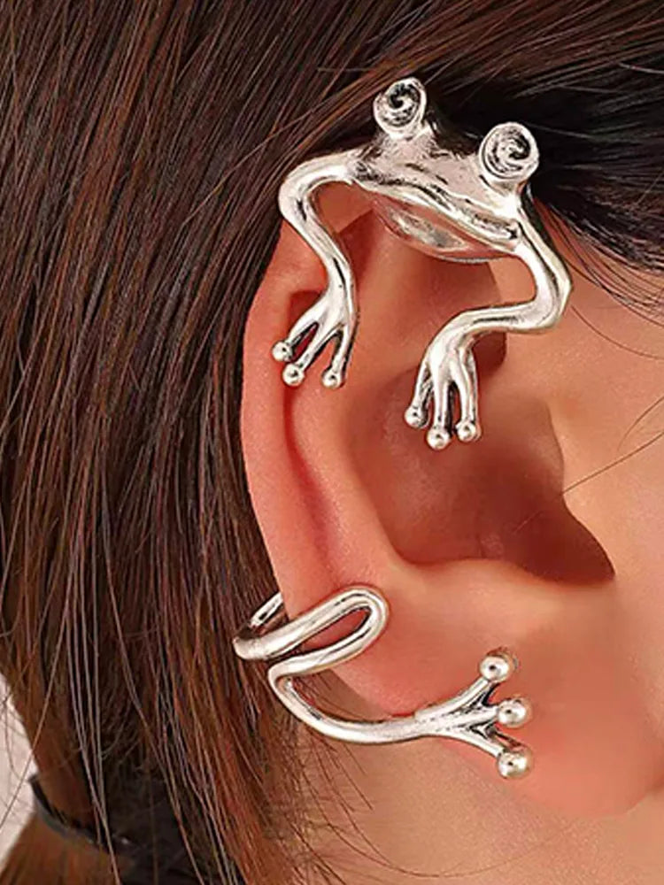 Frog Design Rhinestone Ear Cuff Clip-On Earrings Unpierced