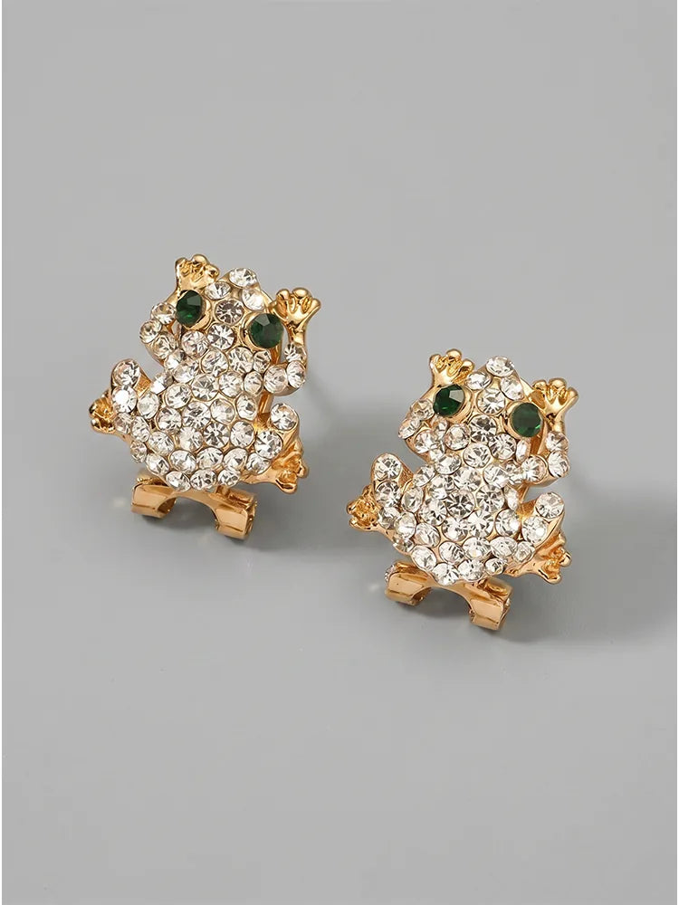 Frog Design Rhinestone Ear Cuff Clip-On Earrings Unpierced