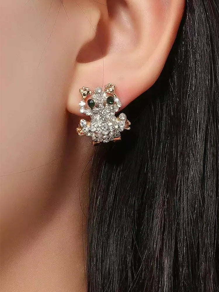 Frog Design Rhinestone Stude Clip-On Earrings Ear Cuff