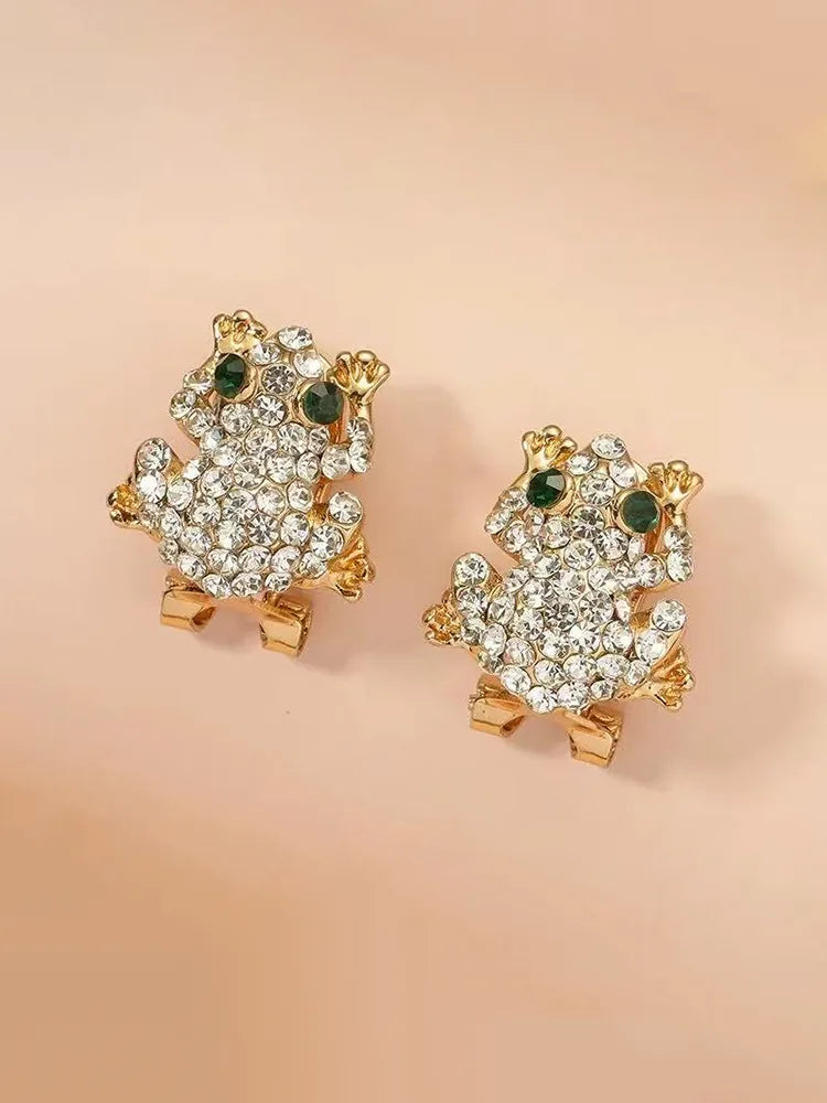Frog Design Rhinestone Stude Clip-On Earrings Ear Cuff