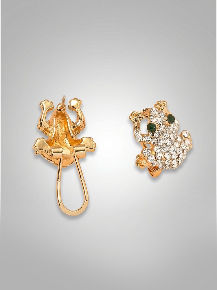 Frog Design Rhinestone Stude Clip-On Earrings Ear Cuff