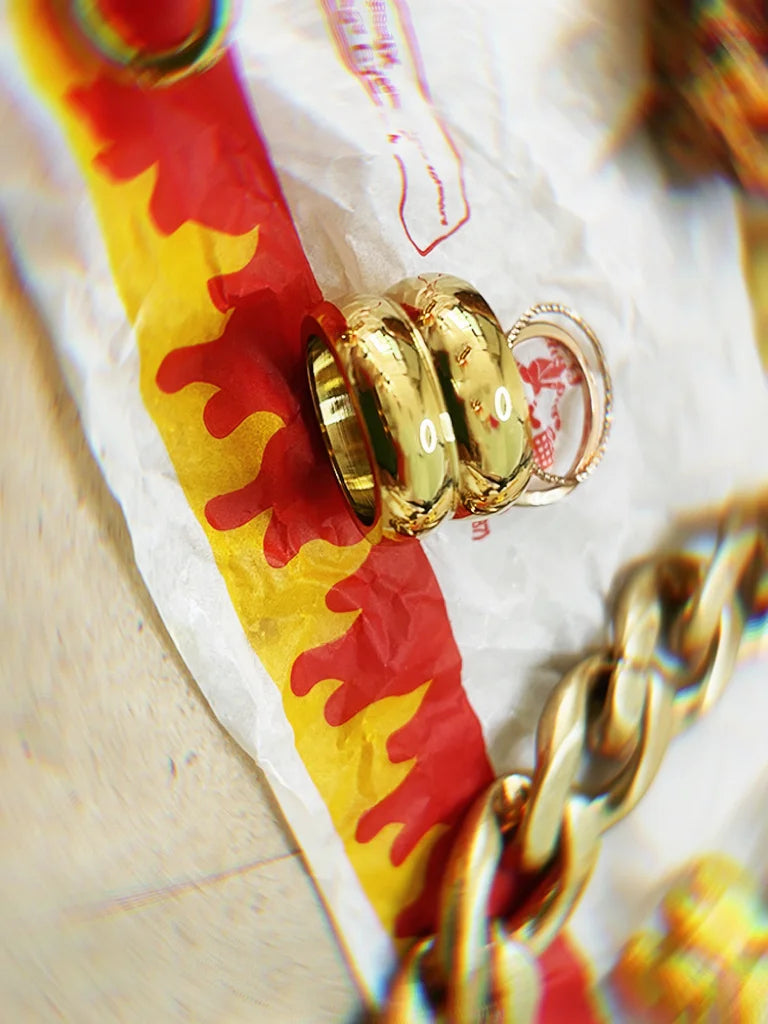 Fairies Whisper Statue of Liberty Ring wide bold gold band, heavy column-inspired jewelry symbolizing strength