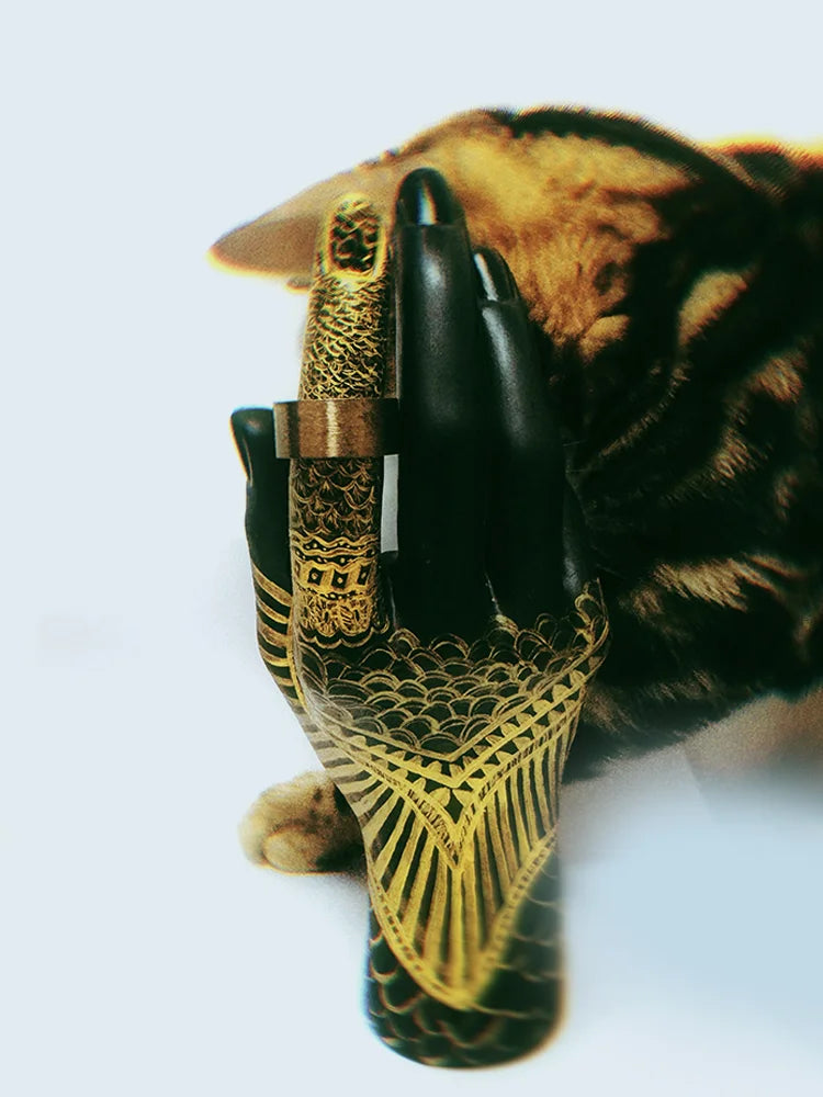 Fairies Whisper Pharaoh Ring front view, minimalist bronze ring with brushed metal industrial style