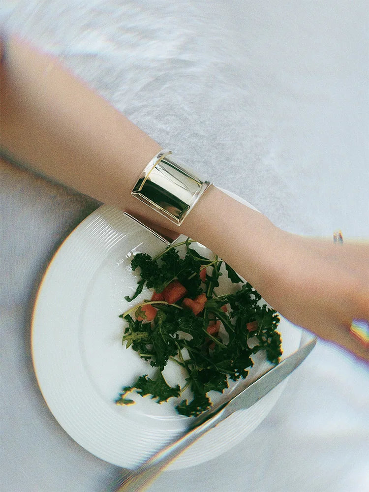 Fairies Whisper Fish Market Series Polished chunky cuff bracelet in silver tone