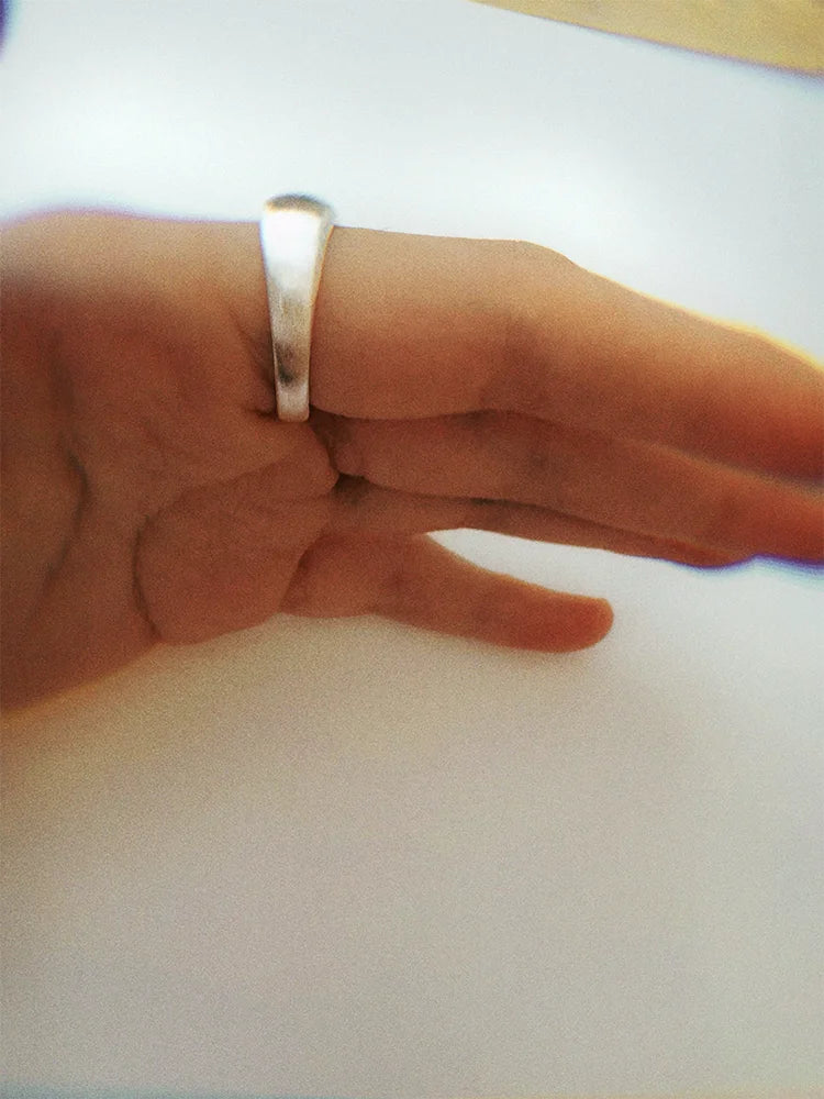 Fairies Whisper Fish Market Silver brushed adjustable ring with full rounded shape.