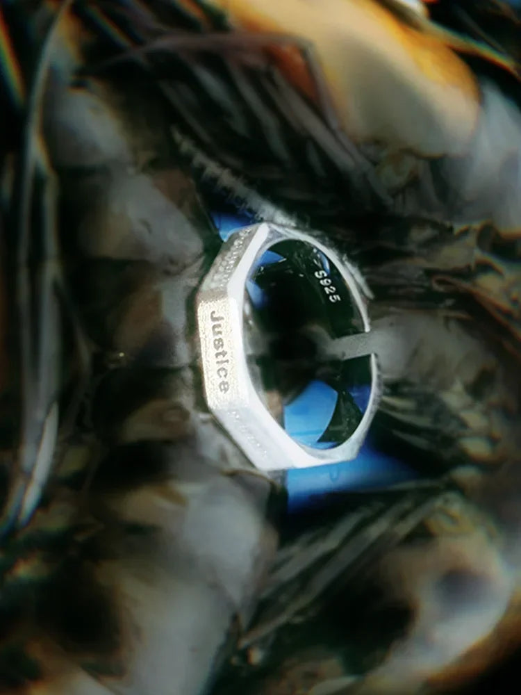 Fairies Whisper Fish Market Series Geometric metal ring engraved with virtues