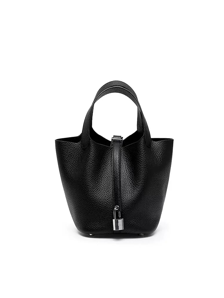 Genuine Leather Bucket Bag Top Grain Cowhide Handbag