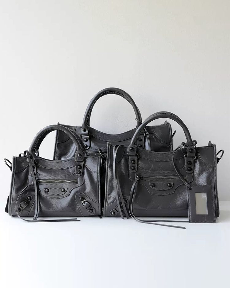 Genuine Leather Motorcycle Bag for Women, Vintage Moto Handbag with Stud Details, Large Capacity Top Handle Shoulder Bag