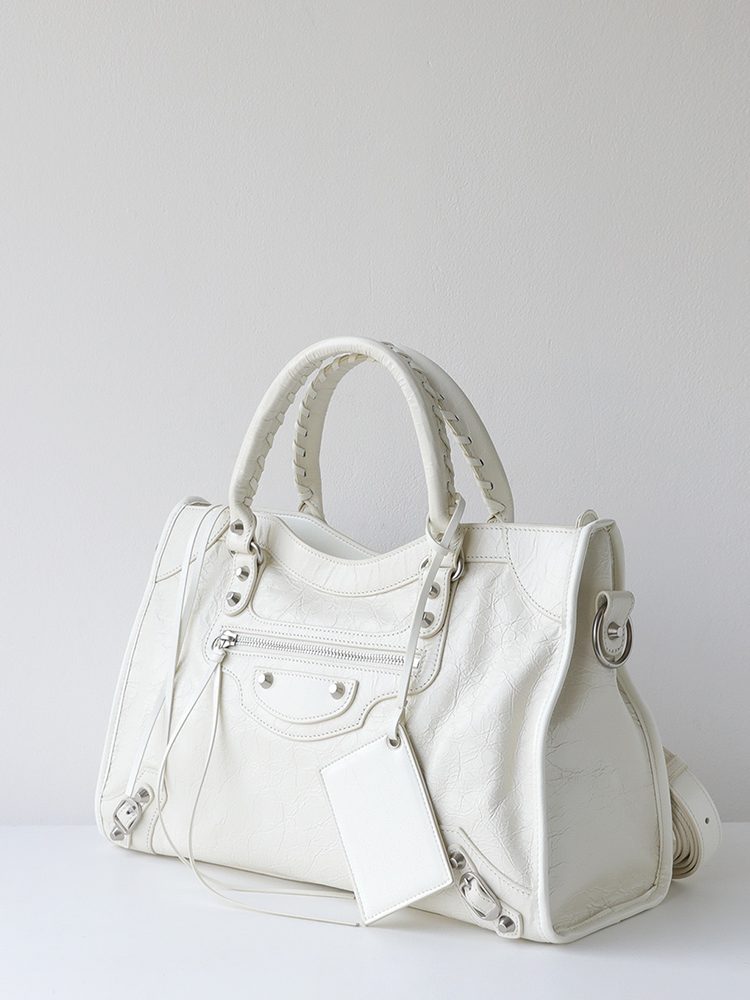 Genuine Leather Motorcycle Bag for Women, Vintage Moto Handbag with Stud Details, Large Capacity Top Handle Shoulder Bag