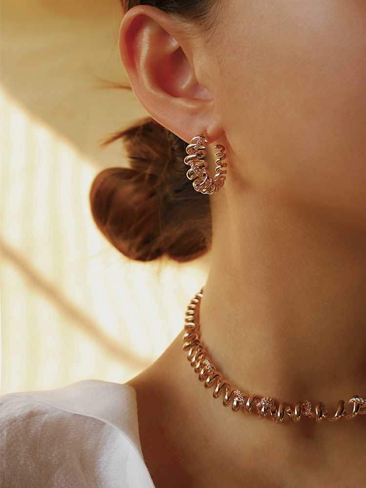 Gold Spaghetti Fork Earrings 18K Gold Plated Italian Designer Style
