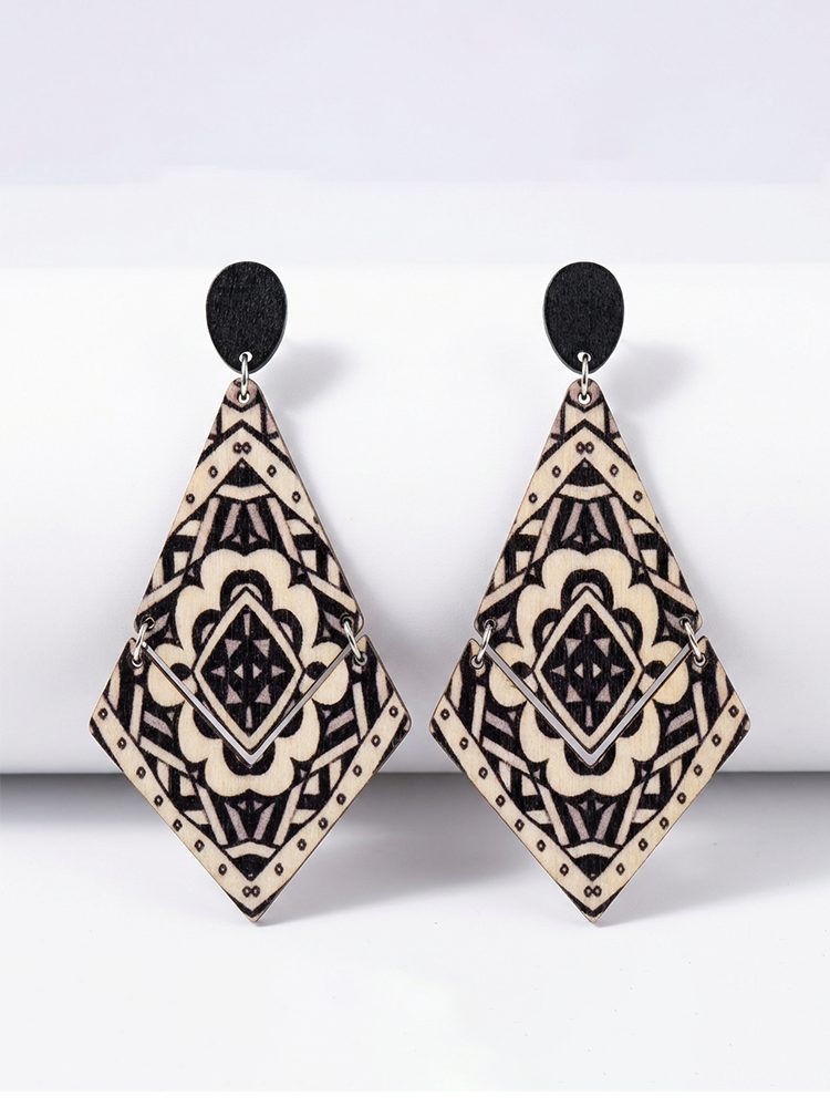 Hand-Painted Wooden Rhombus Earrings - view 5