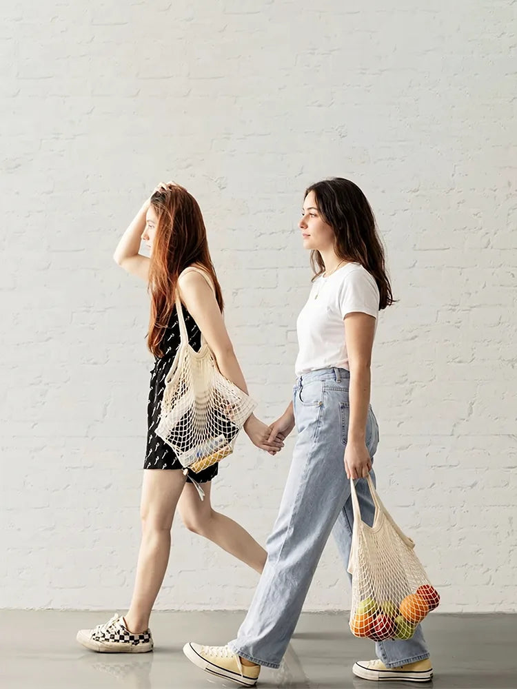 Handwoven Market Shopping Bag White & Beige
