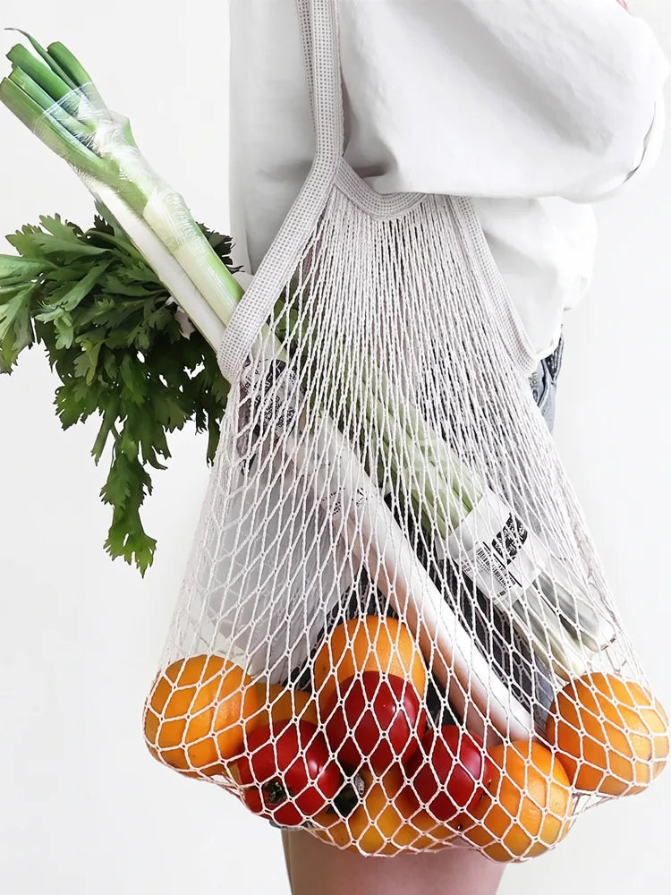 Handwoven Market Shopping Bag White & Beige