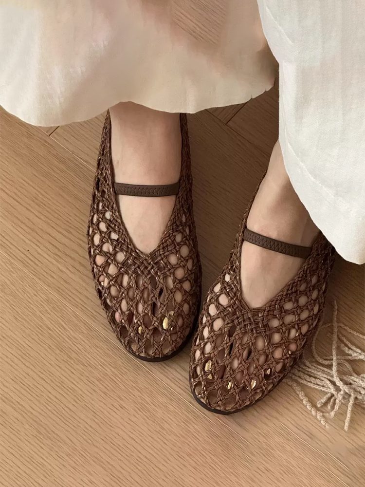 Handwoven Sheepskin Hollow Flats Fisherman Sandals Shoes