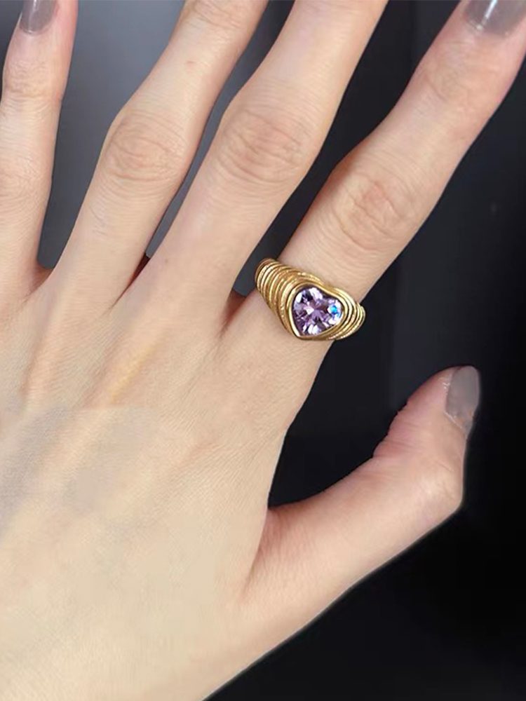 Heart-Shaped Cubic Zirconia Dome Ring, 18K Gold Plated Stainless Steel Cute Candy-Inspired Ring