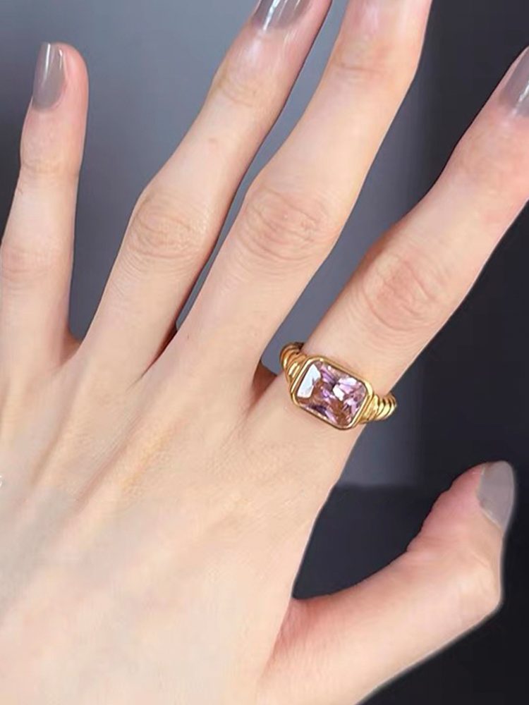 Heart-Shaped Cubic Zirconia Dome Ring, 18K Gold Plated Stainless Steel Cute Candy-Inspired Ring