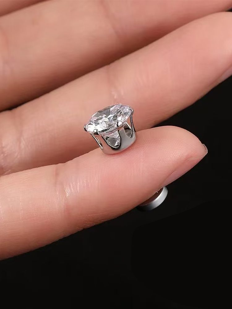 High-Quality Zircon Magnetic Earrings Stainless Steel Silver