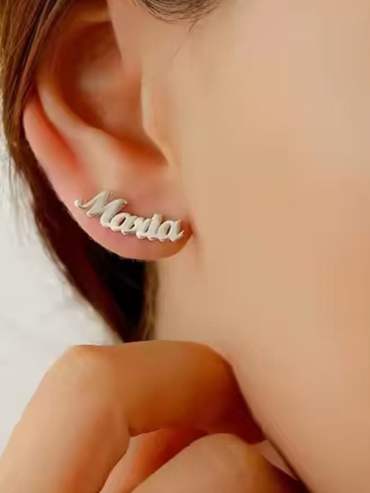 Hypoallergenic Stainless Steel Custom Name Earrings – Personalized Letter Studs & Clip-On 1 Pairs