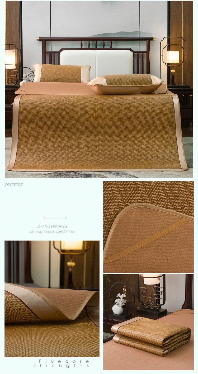 Hand-Woven Natural Rattan Cooling Bed Sheet & Pillowcase Set
