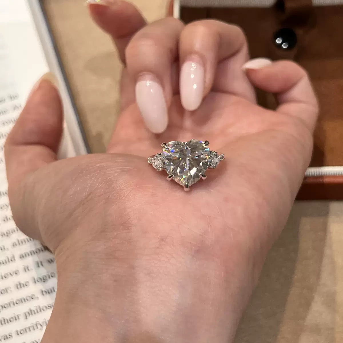 S925 Sterling Silver White Heart Square CZ Ring, Cute Sugar Cube Minimalist Fashion Ring for Women