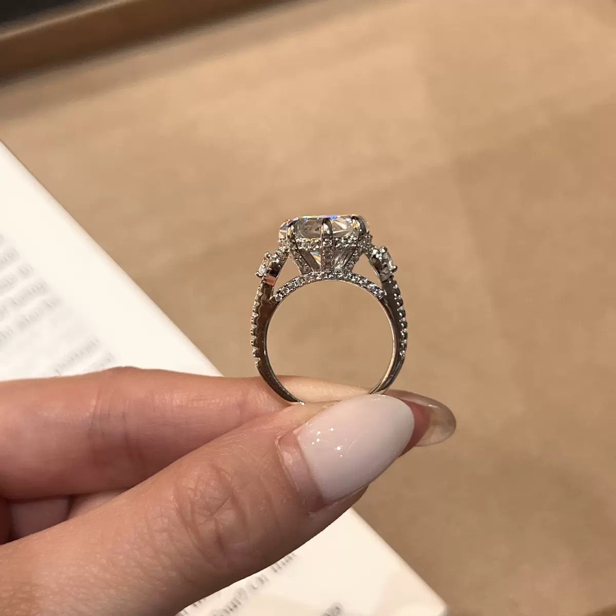 S925 Sterling Silver White Heart Square CZ Ring, Cute Sugar Cube Minimalist Fashion Ring for Women