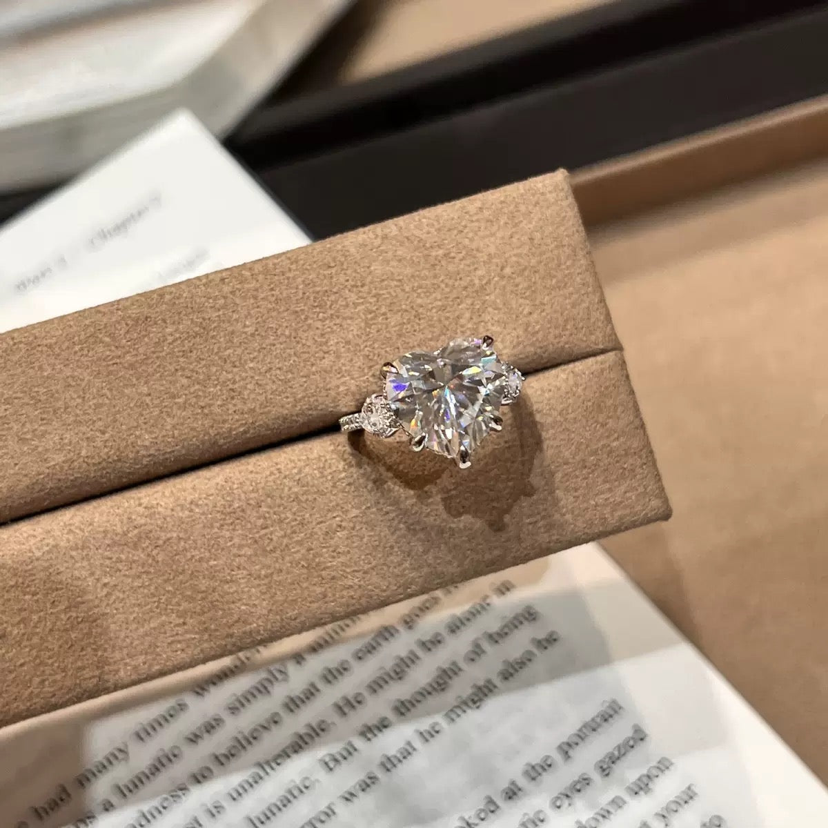 S925 Sterling Silver White Heart Square CZ Ring, Cute Sugar Cube Minimalist Fashion Ring for Women