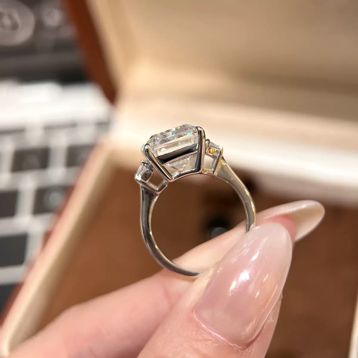 S925 Sterling Silver White Square CZ Ring, Cute Sugar Cube Minimalist Fashion Ring for Women