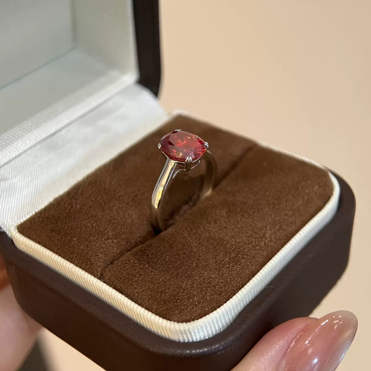 S925 Sterling Silver Red Square CZ Ring, Cute Sugar Cube Minimalist Fashion Ring for Women