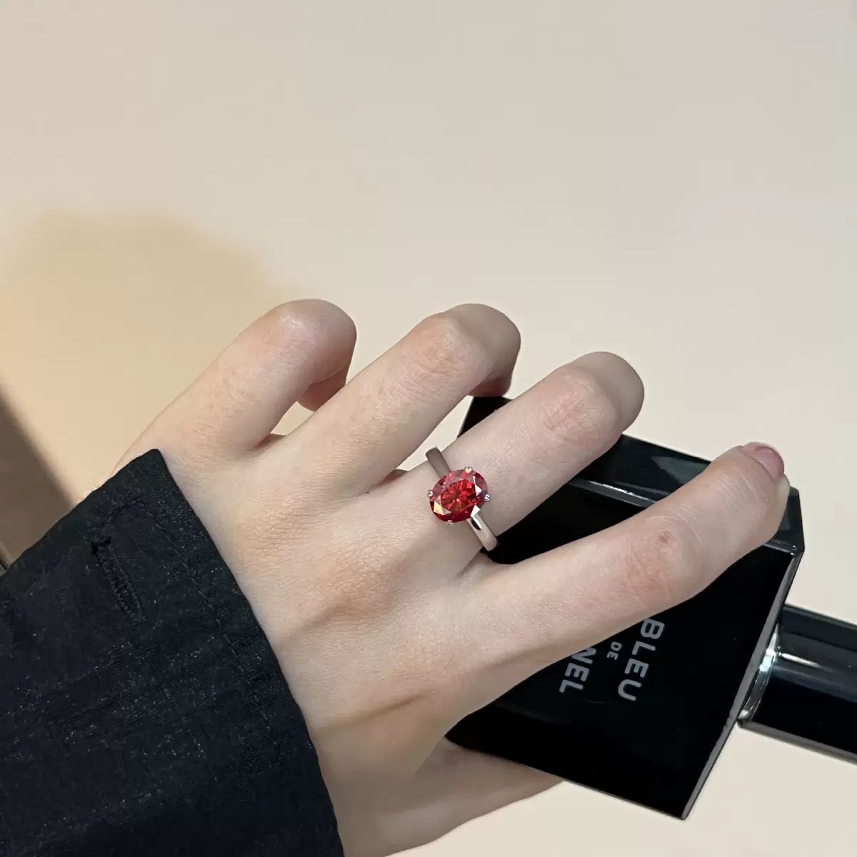 S925 Sterling Silver Red Square CZ Ring, Cute Sugar Cube Minimalist Fashion Ring for Women