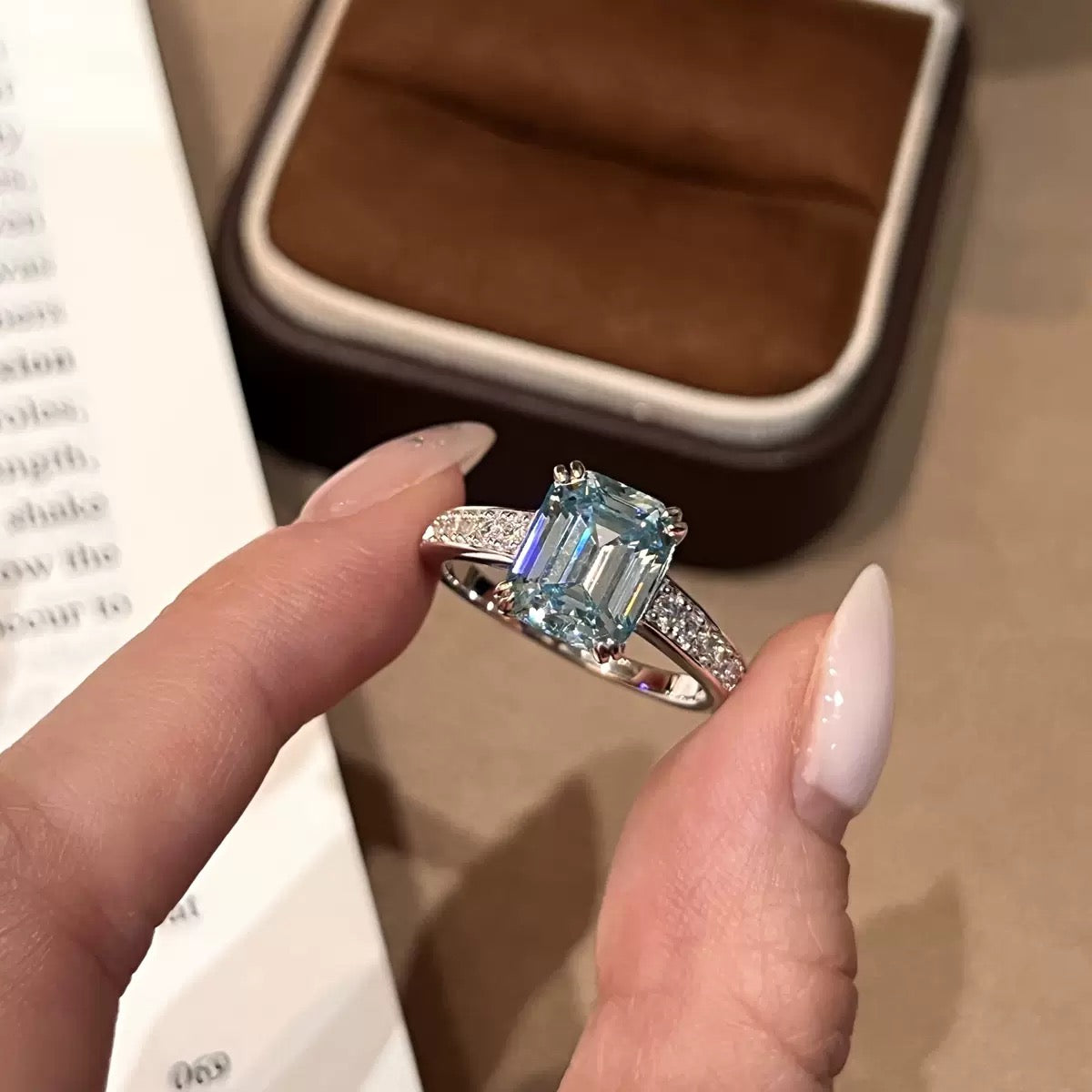 S925 Sterling Silver Blue Square CZ Ring, Cute Sugar Cube Minimalist Fashion Ring for Women