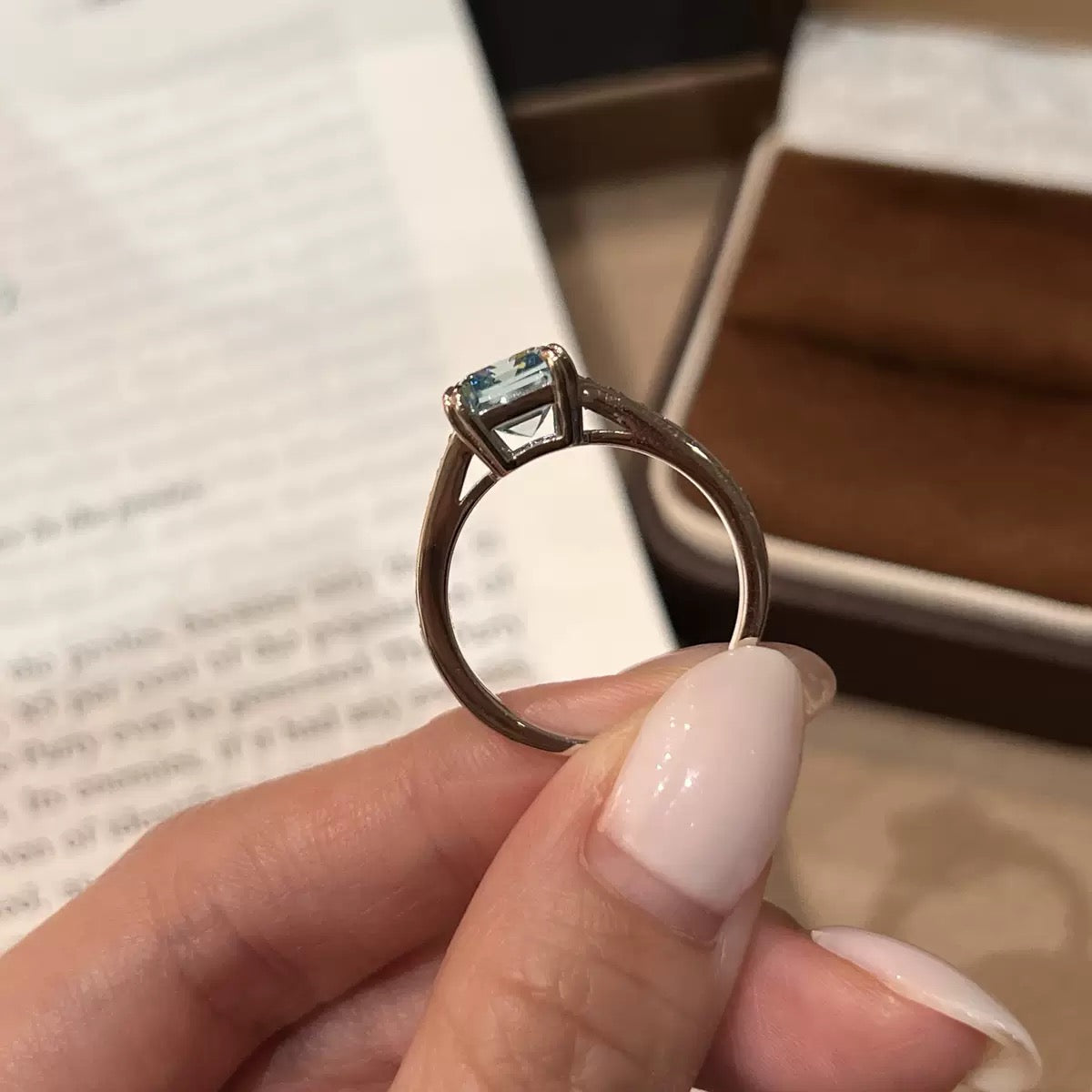 S925 Sterling Silver Blue Square CZ Ring, Cute Sugar Cube Minimalist Fashion Ring for Women