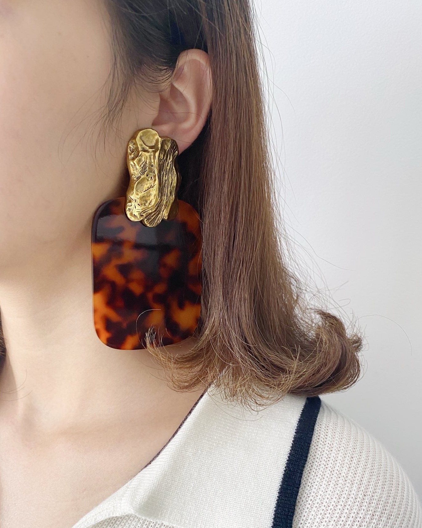 Vintage Earrings Big Amber Gold Cold Clip on