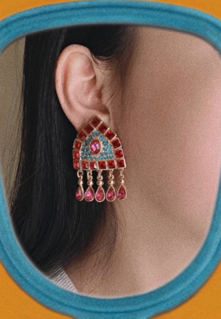 Vingte Earrings Red Blue Big Clip on