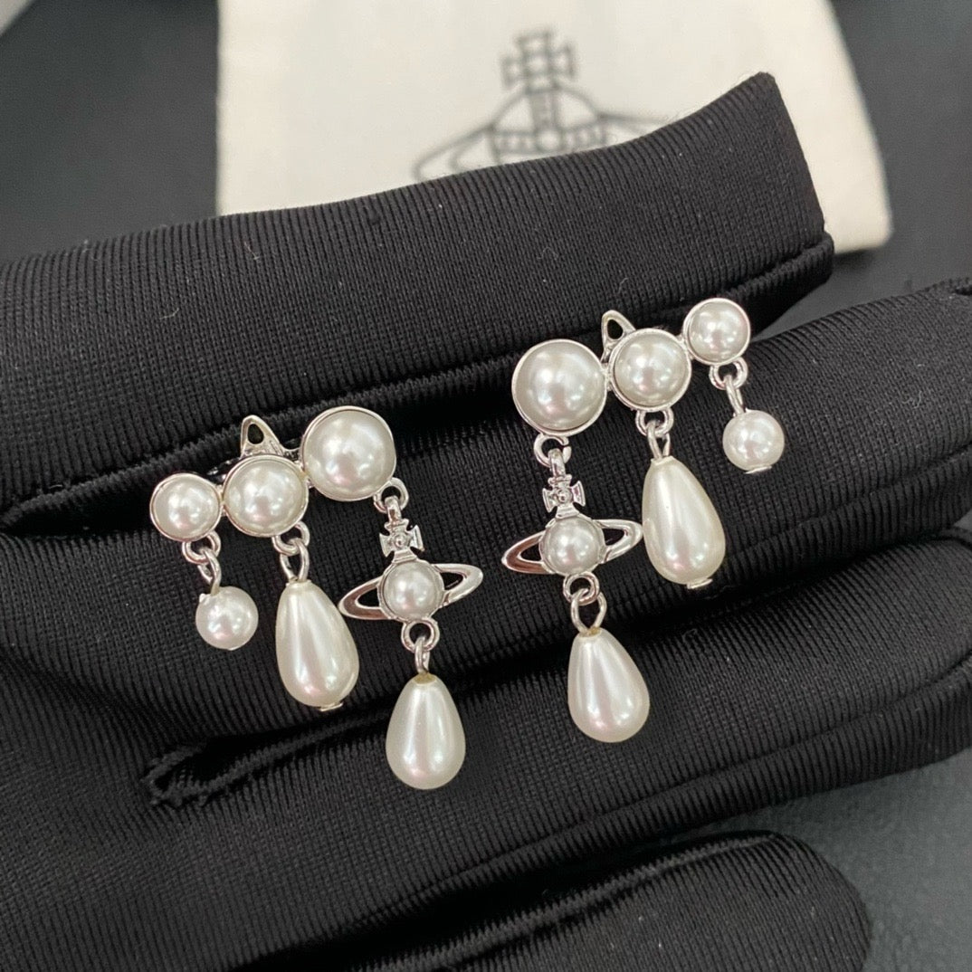 Vintage Big Earrings Glod Silver Pearl