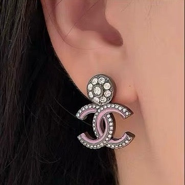Vintage Authentic Gold-Tone Turn-Lock Earrings Pink