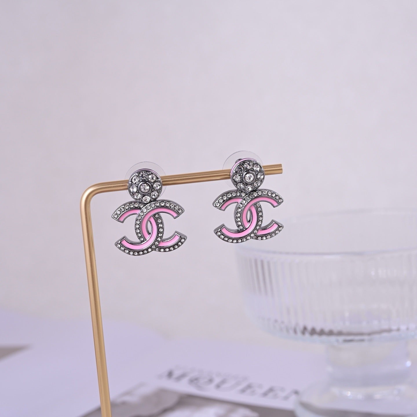 Vintage Authentic Gold-Tone Turn-Lock Earrings Pink