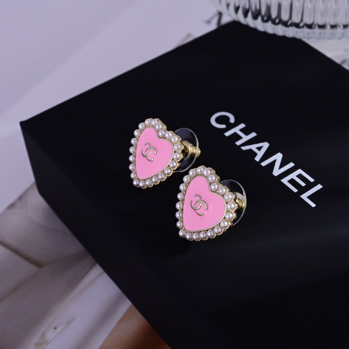 Vintage Authentic Gold-Tone Turn-Lock Earrings Pink