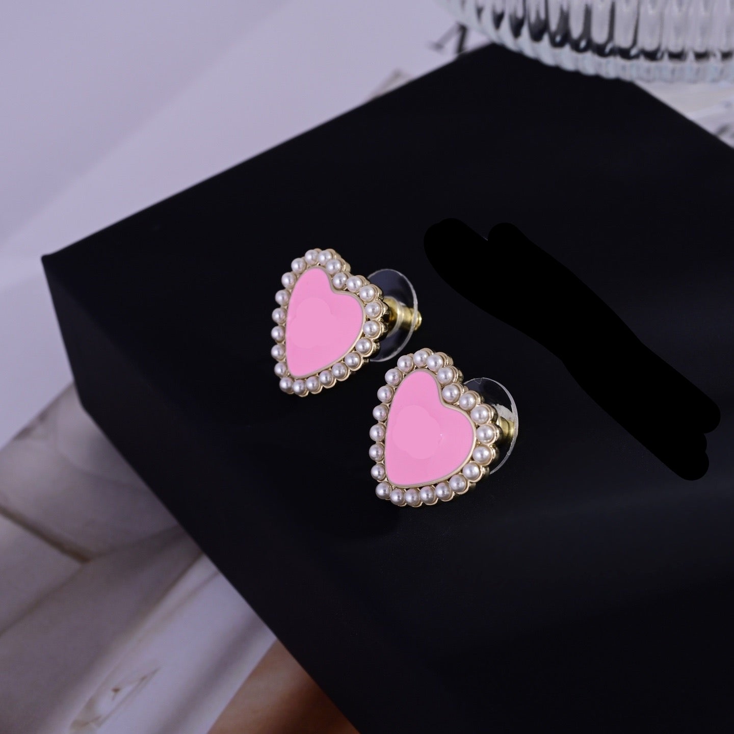 Vintage Authentic Gold-Tone Turn-Lock Earrings Pink