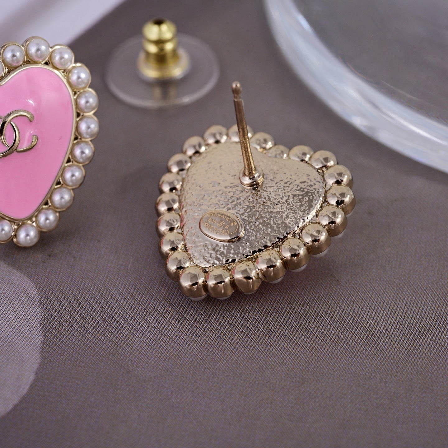 Vintage Authentic Gold-Tone Turn-Lock Earrings Pink