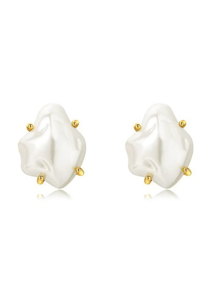 Irregular Faux Pearl Stud Earrings in Stainless Steel with 18K Gold Plating Screw Back Clip-On Earrings