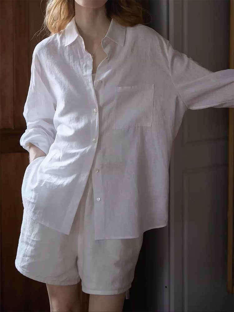 Japanese-Style Washed Linen Lapel Sun Protection Shirt