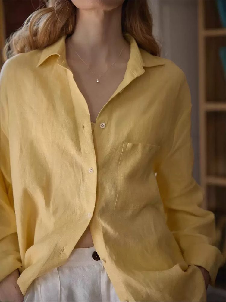 Japanese-Style Washed Linen Lapel Sun Protection Shirt