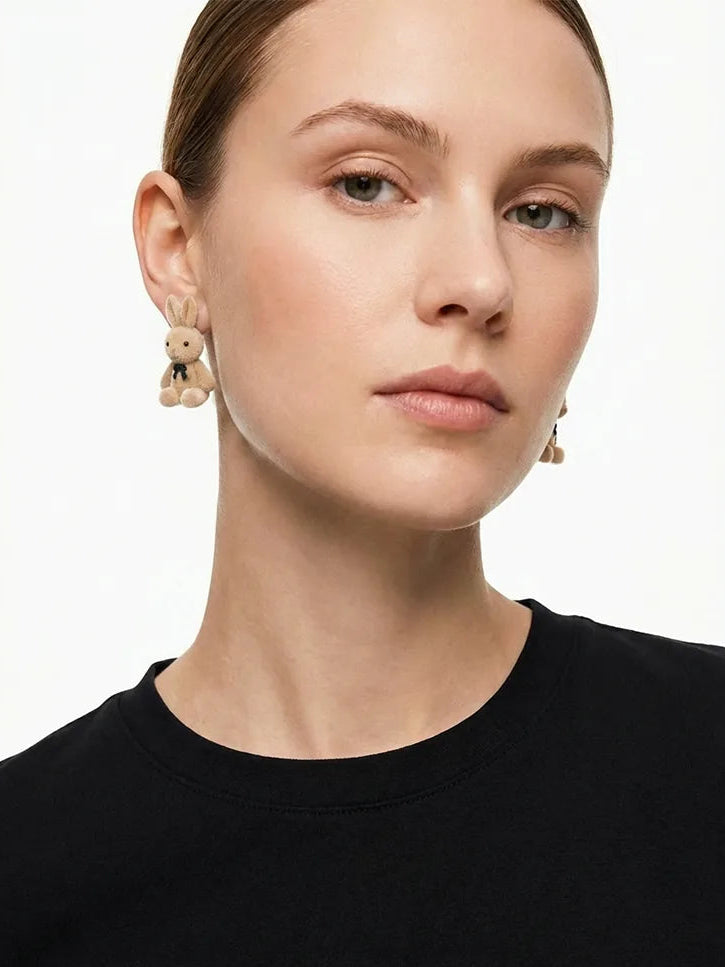 Khaki Cartoon Bear Stud Earrings Girl - view 6