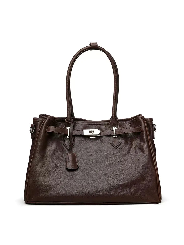 Large Black Cowhide Leather Business Handbag