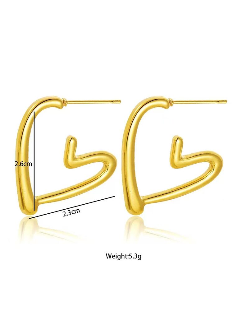 Large Stainless Steel Heart Hoop Earrings – Gold Finish