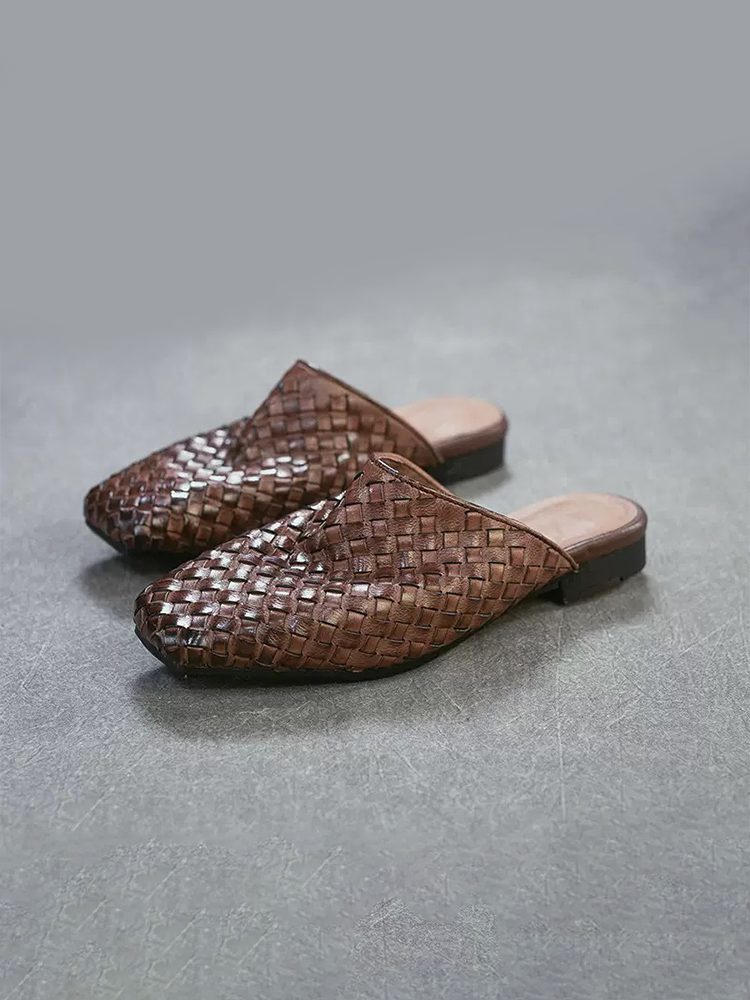 Luxury Handmade Woven Leather Open-Toe Slip-On Sandals Shoes
