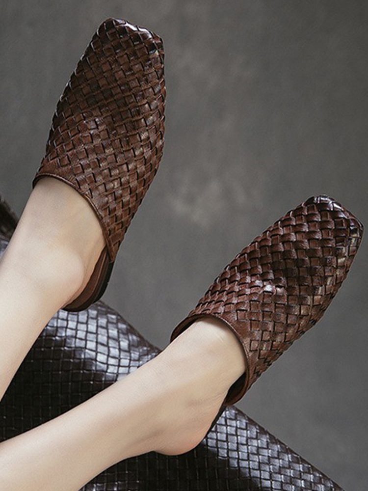 Luxury Handmade Woven Leather Open-Toe Slip-On Sandals Shoes