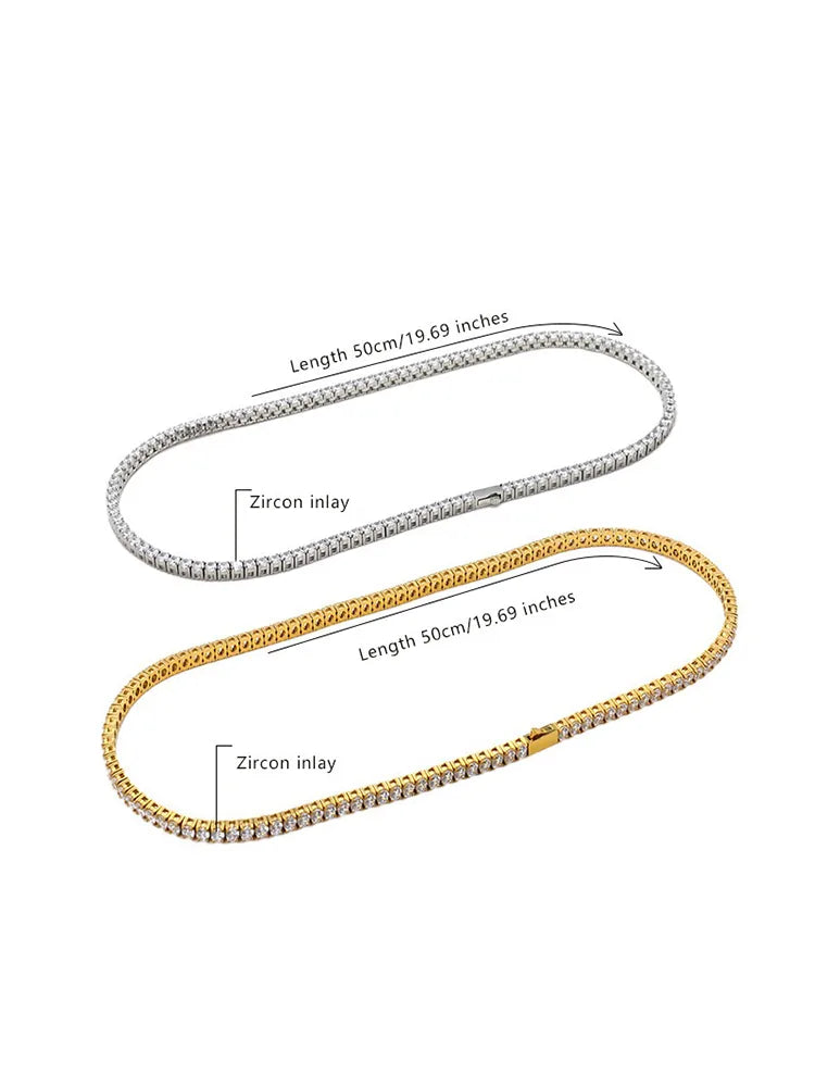 Luxury Iced Out CZ Tennis Chain Necklace – 18K Gold Plated 316L Stainless Steel, Hypoallergenic Unisex Jewelry